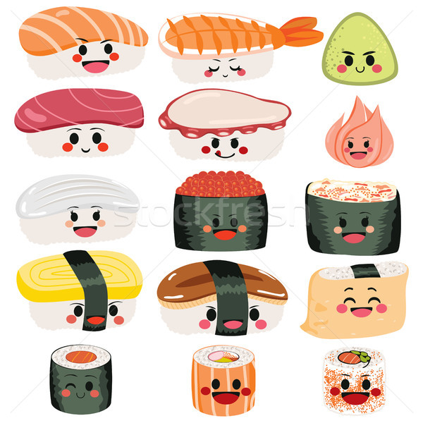 [[stock_photo]]: Sushis · cute · drôle · heureux · sashimi