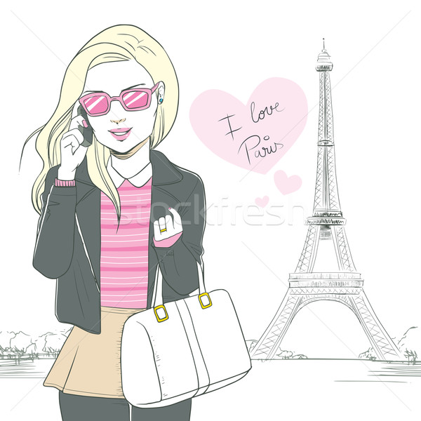 Smartphone Fashion Paris Woman Vector Illustration C Kakigori Stockfresh