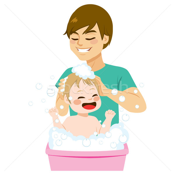 父親 洗澡 年輕 快樂 小 商業照片 © Kakigori