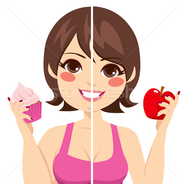 Dieta ilustración rostro de mujer nina alimentos cara Foto stock © Kakigori