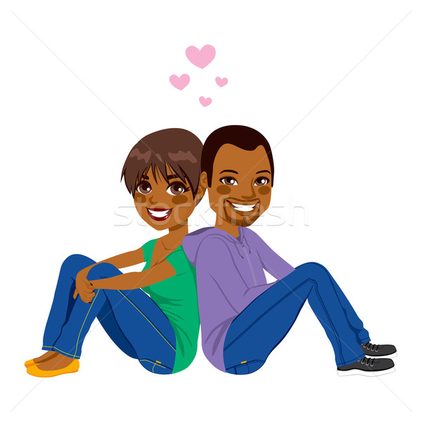 非裔美國人 情侶 坐在 年輕 一起 背面 商業照片 © Kakigori