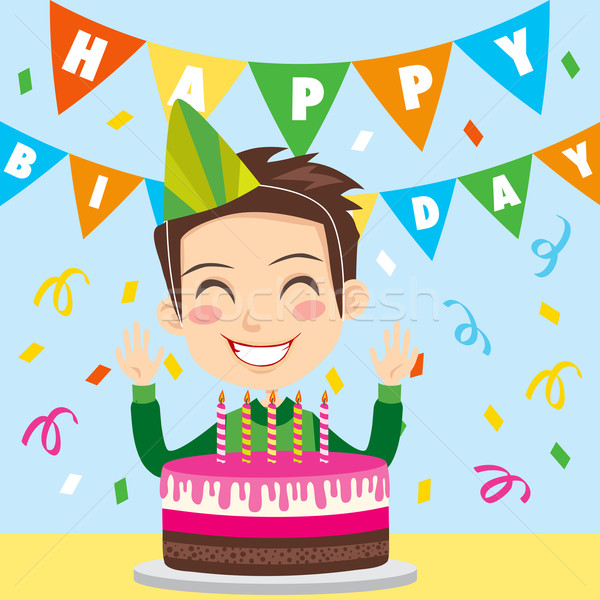 [[stock_photo]]: Joyeux · anniversaire · garçon · célébrer · anniversaire · souriant