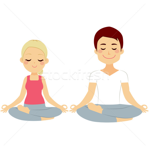 [[stock_photo]]: Couple · Lotus · posent · jeune · femme · homme · yoga