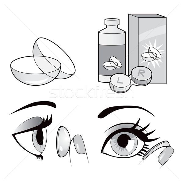 [[stock_photo]]: Contact · avec · les · yeux · lentilles · ensemble · blanc · noir