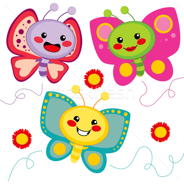 Cute Schmetterlinge drei farbenreich Schmetterling Freunde Stock foto © Kakigori