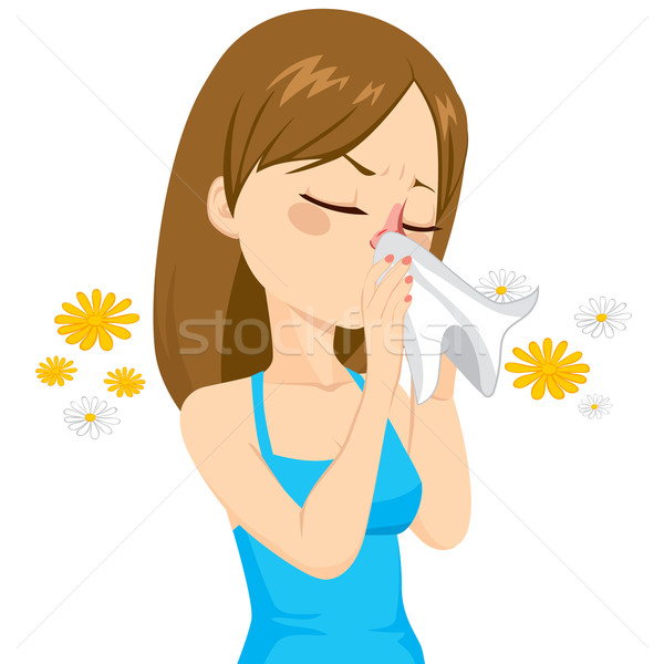 Girl Blowing Nose With Tissue Stock photo © Kakigori