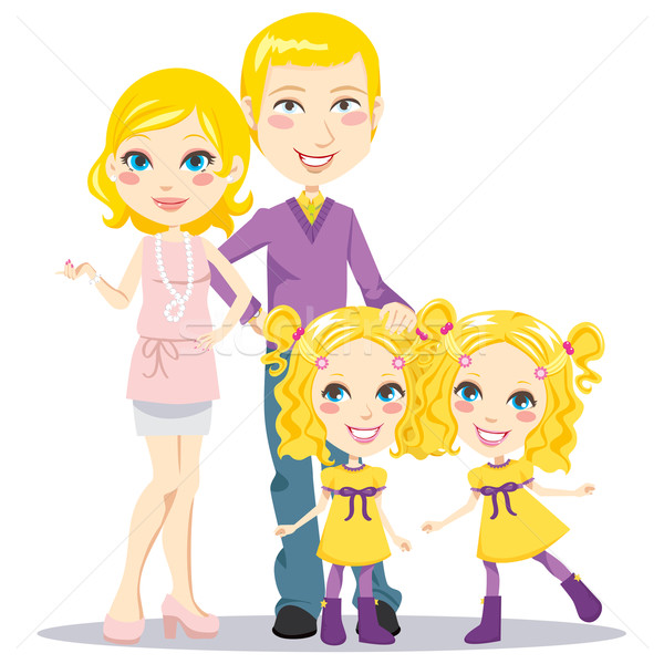 Stockfoto: Blond · chique · familie · ouders · tweeling · gelukkig