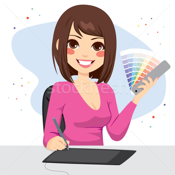 Vrouwelijke grafische ontwerper mooie tonen kleur Stockfoto © Kakigori