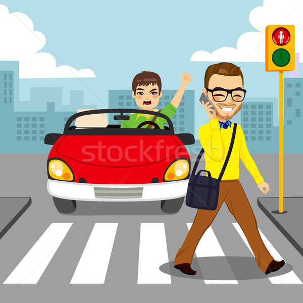 Gyalogos okostelefon baleset mérges sofőr piros Stock fotó © Kakigori