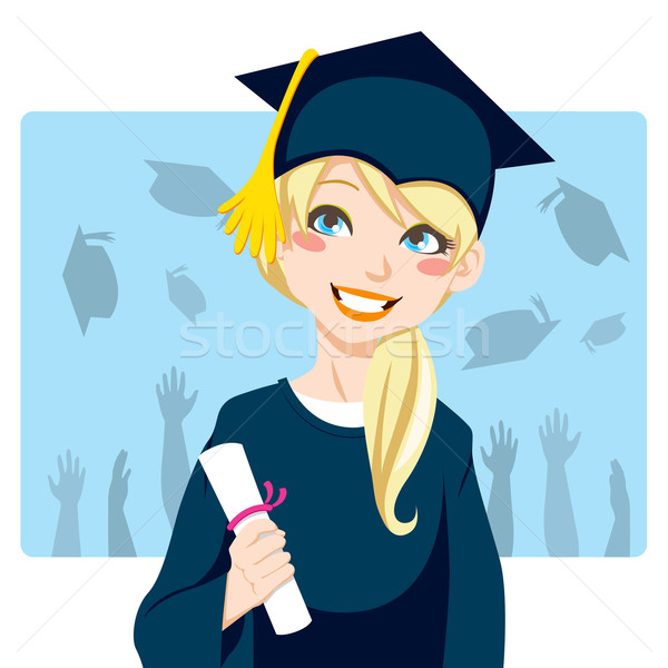 Foto stock: Pós-graduação · menina · jovem · loiro · mulher · sorrindo