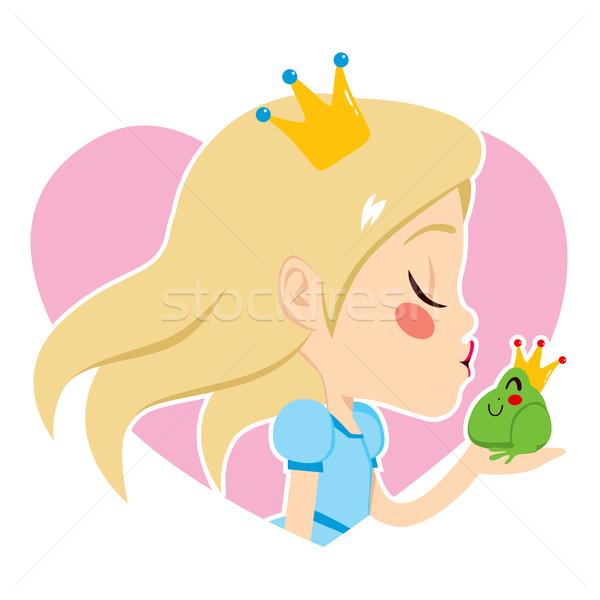 Foto stock: Princesa · beijando · sapo · perfil · retrato