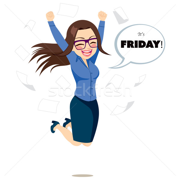Stock photo: Friday Happy Jumping Businesswoman