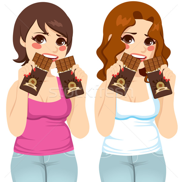 Grasso donne mangiare cioccolato senso di colpa due Foto d'archivio © Kakigori