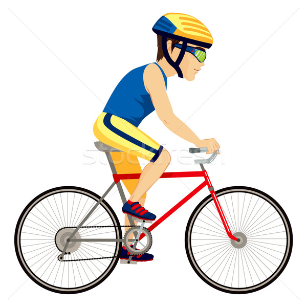 Stok fotoğraf: Bisikletçi · adam · profesyonel · genç · bisiklete · binme · mutlu