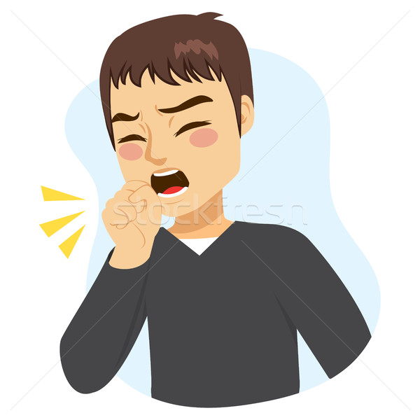 Człowiek kaszel ilustracja młody człowiek pięść usta Zdjęcia stock © Kakigori