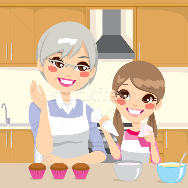 Grandmother Teaching Granddaughter in Kitchen Stock photo © Kakigori