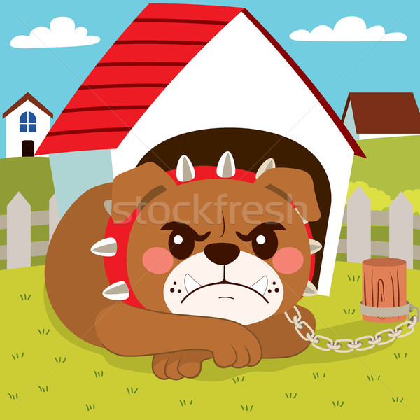 Niebezpieczny psa ilustracja bulldog mały domu Zdjęcia stock © Kakigori