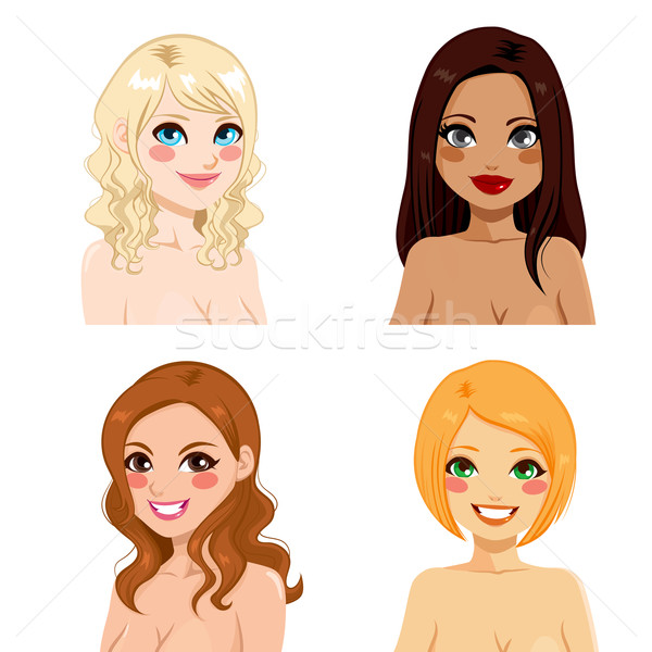 [[stock_photo]]: Femmes · couleur · des · cheveux · peau · quatre · différent