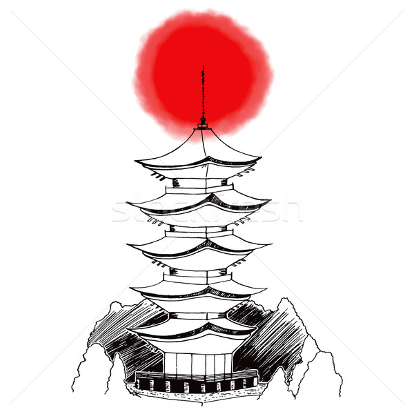 Asia japonés pagoda estilizado dibujado a mano ilustración Foto stock © Kakigori