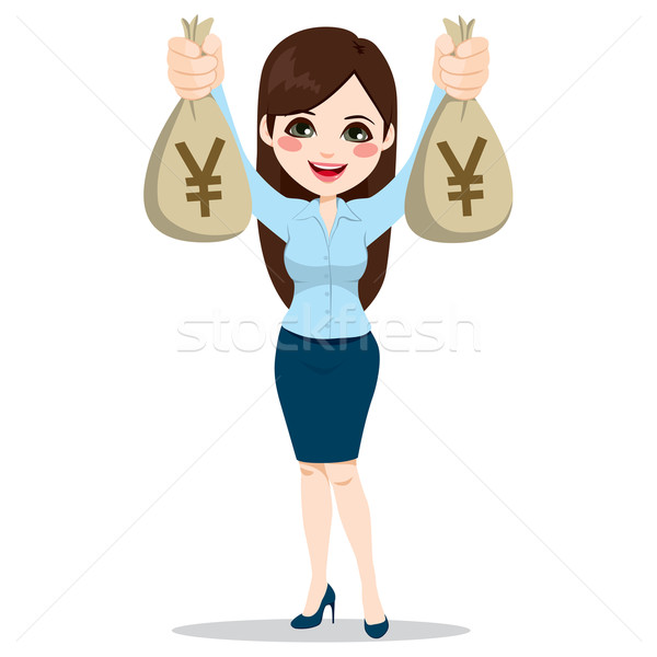 Asian Businesswoman Holding Money Bags Stock photo © Kakigori