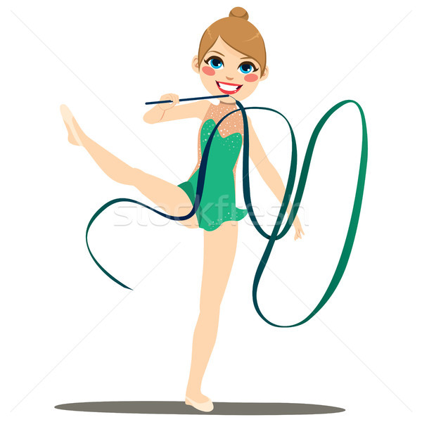 Yeşil şerit jimnastik kadın esnek profesyonel Stok fotoğraf © Kakigori