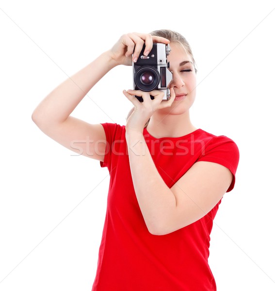 Stockfoto: Meisje · oude · stijl · camera · foto