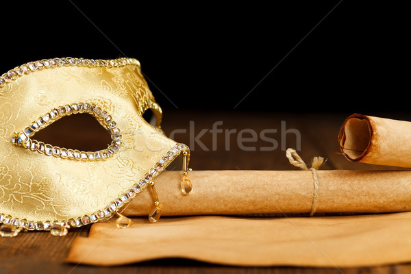 Foto stock: Decorado · máscara · papel · dourado · carnaval