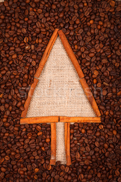 Sackleinen Weihnachtsbaum Symbol Kaffeebohnen Zimt Design Stock foto © kalozzolak