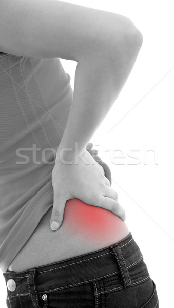 Hátfájás kép fiatal nő szenvedés hát fájdalom Stock fotó © kalozzolak