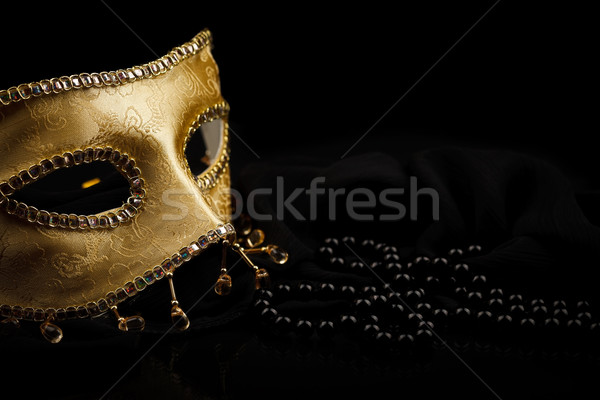 Foto stock: Dourado · máscara · pérolas · preto · carnaval