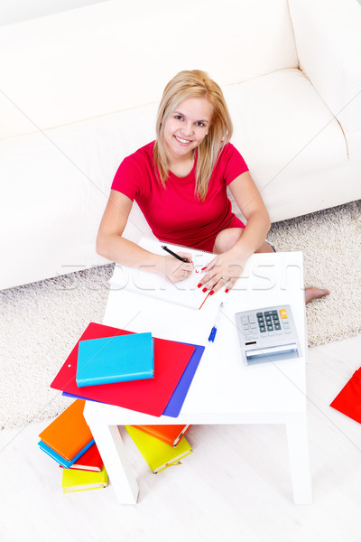 Foto stock: Estudar · tempo · estudante · menina · sessão · piso