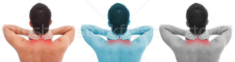 Nekpijn man witte hand medische massage Stockfoto © kalozzolak
