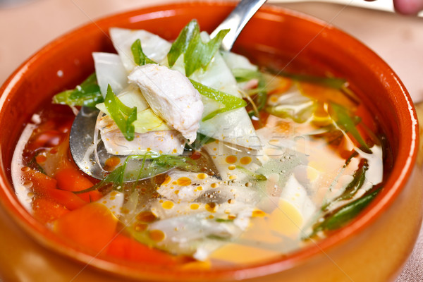 Indiaas eten kip soep dun bouillon groenten Stockfoto © kalozzolak