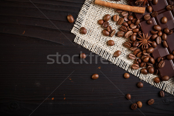 Stock photo: Coffee beans and chocolate