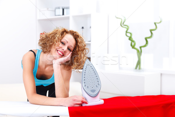 Femme fer photo heureux ménagère maison [[stock_photo]] © kalozzolak