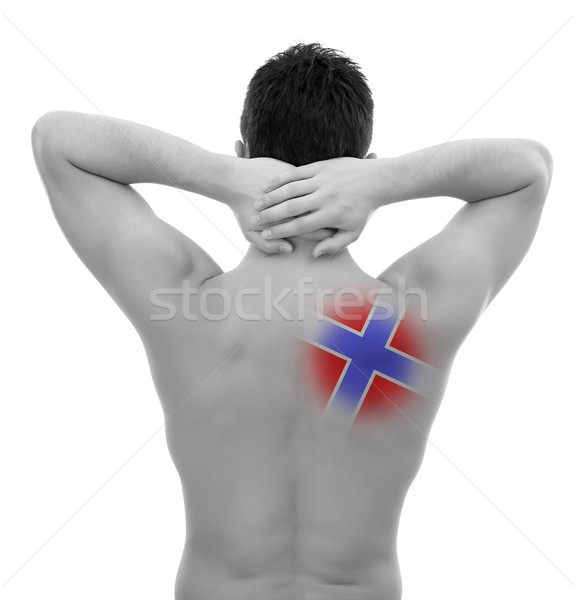 Jonge man rugpijn man lijden pijn Maakt een reservekopie Stockfoto © kalozzolak