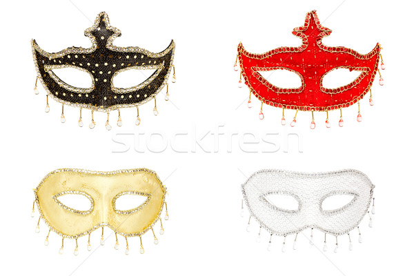 Foto stock: Colorido · máscaras · colagem · quatro · isolado · branco