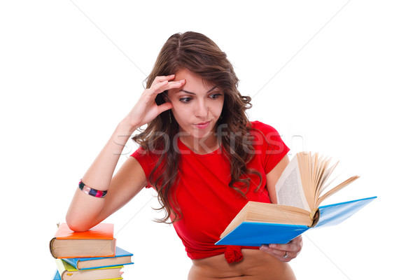 Fille lecture intéressant livre blanche femme [[stock_photo]] © kalozzolak