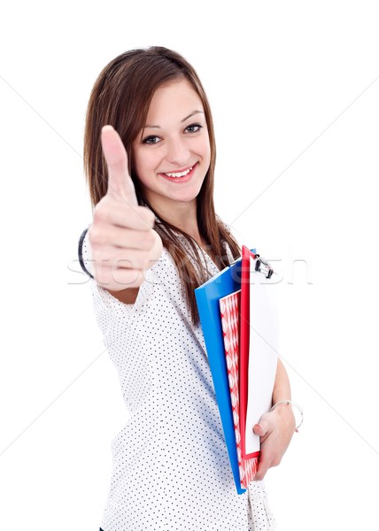 Femenino estudiante sonriendo cuaderno enfoque Foto stock © kalozzolak