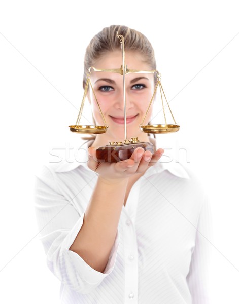 Woman holding scale Stock photo © kalozzolak