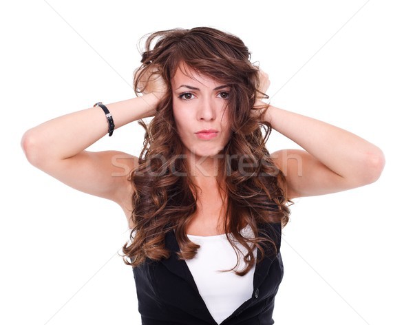 Wütend Frau weiß Haar Hintergrund Stock foto © kalozzolak