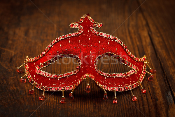 Rood carnaval masker houten tafel gouden decoratie Stockfoto © kalozzolak