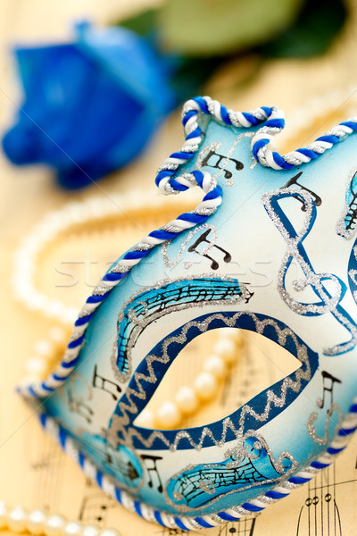 Venedik maske mavi beyaz karnaval müzik Stok fotoğraf © kalozzolak