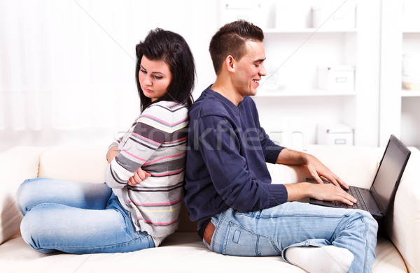Couple with laptop Stock photo © kalozzolak