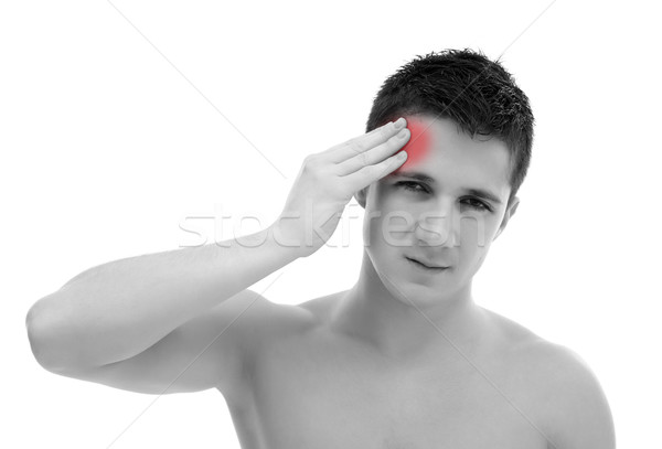 Kopfschmerzen gut aussehend junger Mann starken Massage Stress Stock foto © kalozzolak