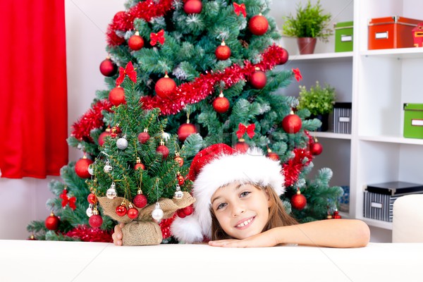 Mädchen wenig Weihnachtsbaum Baum Weihnachten Zeit Stock foto © kalozzolak