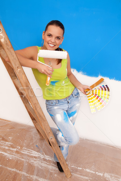 女 工人 顏色 調色板 年輕 引導 商業照片 © kalozzolak