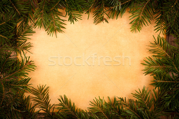 Rustic paper with juniper leaves around Stock photo © kalozzolak