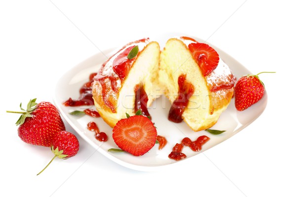 Stock foto: Donut · Früchte · süß · Erdbeere · Marmelade · Füllung