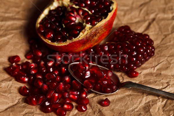 Grenade semences cuillère à café fruits argent rustique [[stock_photo]] © kalozzolak